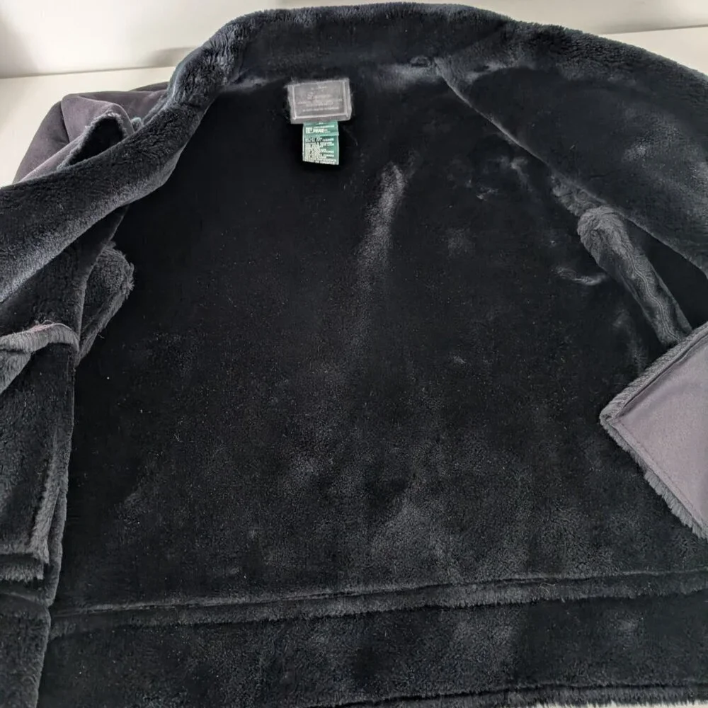 Lauren Ralph Lauren Faux Suede Fur Jacket Womens Size Large Black Double Breast